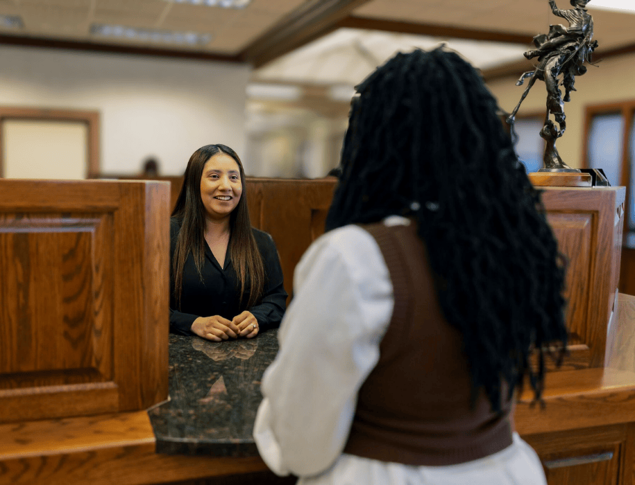 Teller talking to customer