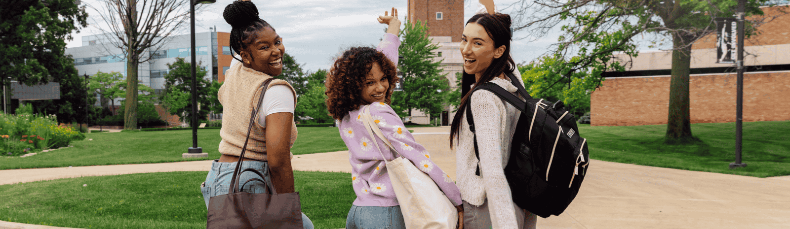 College friends walking to class