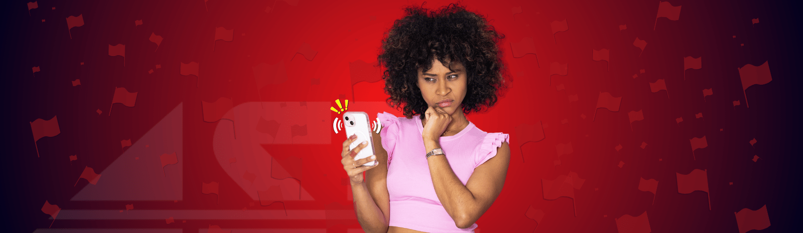 Young woman looking at phone suspiciously